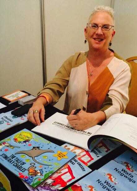 Lynn Joffe signing copies of The Tale of Sting Ray Charles at the Independent Book Fair in Johannesburg, May 2015